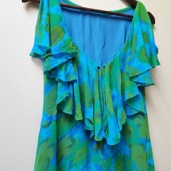 Vintage watercolour floral ruffle back dress - Picture 5 of 9
